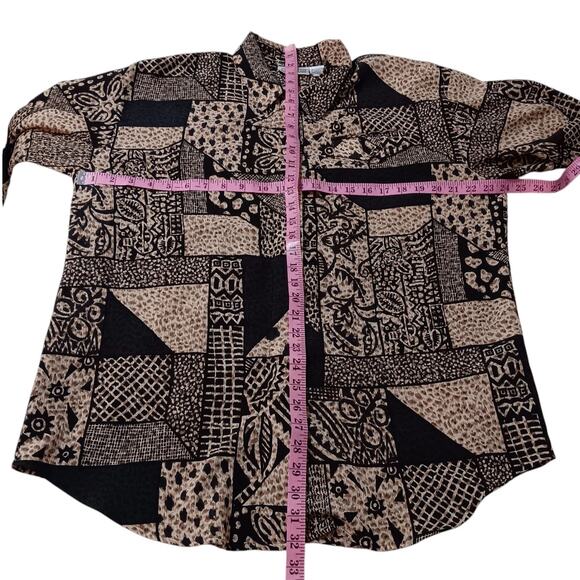 VINTAGE Blouse Top Long Tunic Hong Kong Geo Animal Print No Iron Oversized‎ LG - Picture 6 of 10